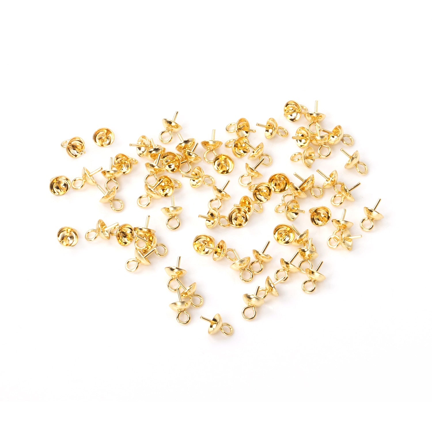 ASON 100 pcs/lot Gold/Silver Stainless Steel Bowl Pin Tray Earrings, Pearl Earring Base, For DIY Necklace Jewelry Charm Making asonjewelry